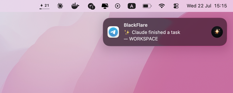 Telegram notification: Claude finished a task